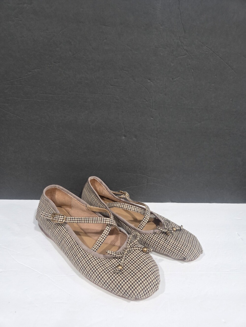 Circus By Sam Edelman Houndstooth Cross-Strap Ballet Flats in Brown Sz.8.5